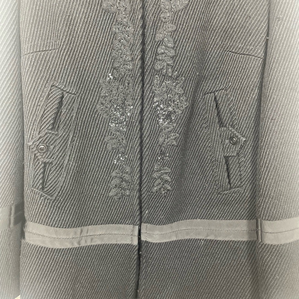 Sigrid Olson 100% Wool Black Sequin Embroidered Coat size 6 Collar - Picture 5 of 12